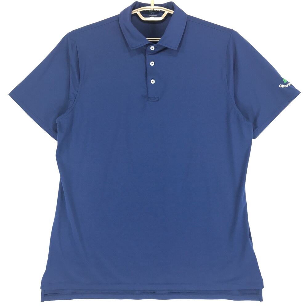 B Draddy Sport Men's L Charity Bowl Polo Blue Poly Blend Short Sleeve Pullover